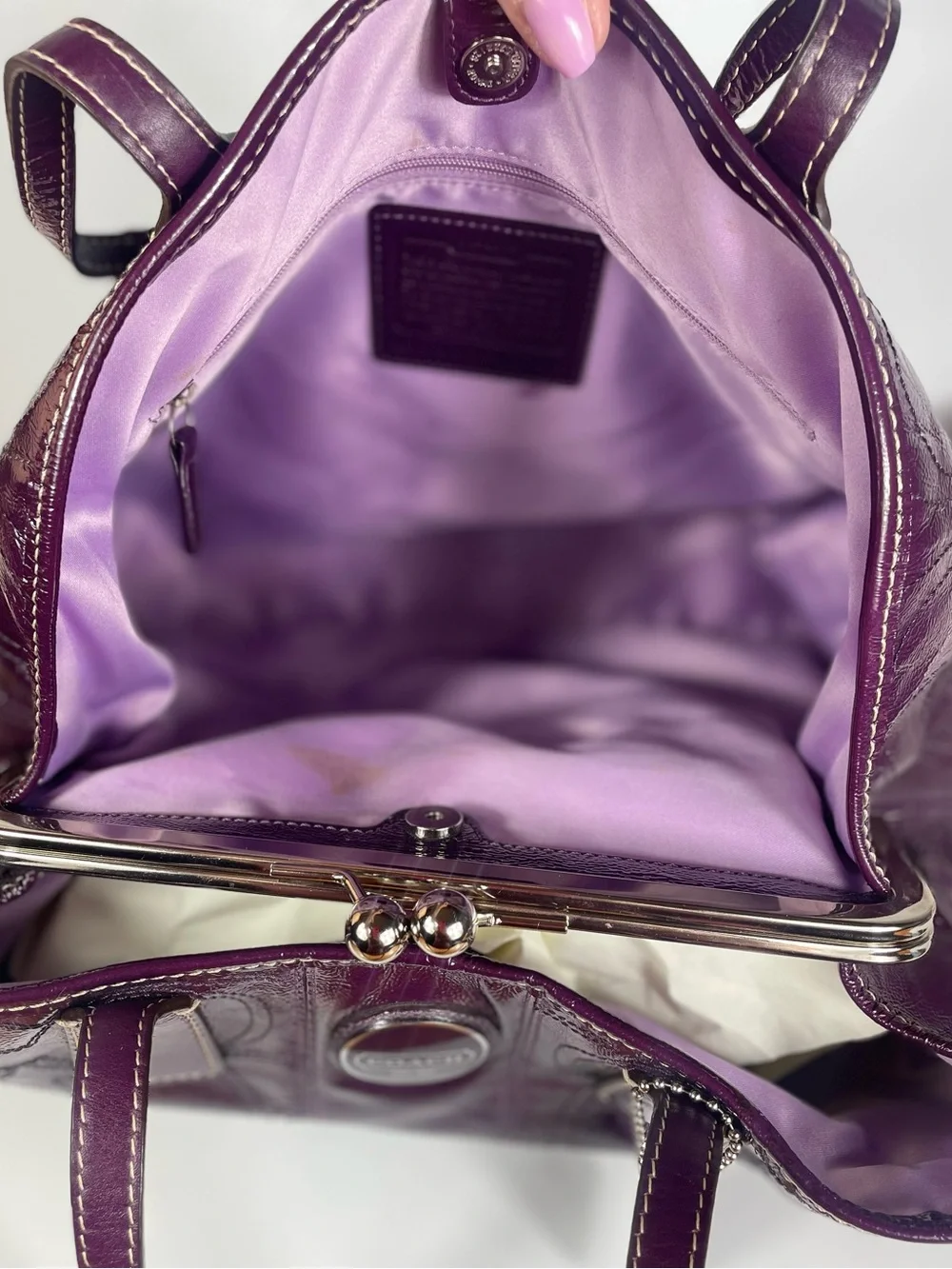 Coach Signature Stitch Plum Patent Leather Kiss-lock Carryall Y2K